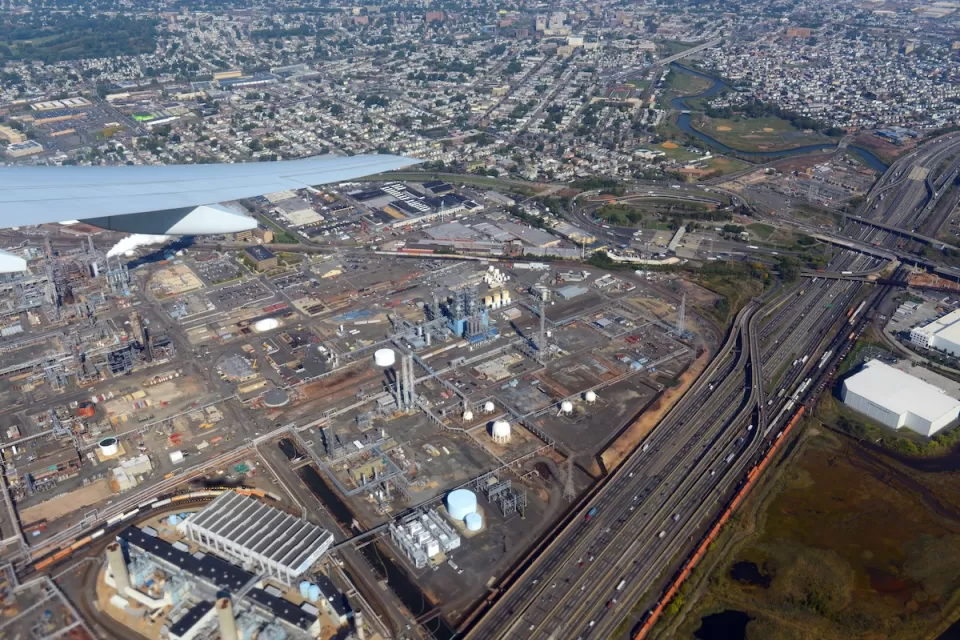Aerial view of Bayway refinery in Elizabeth City, New Jersey.